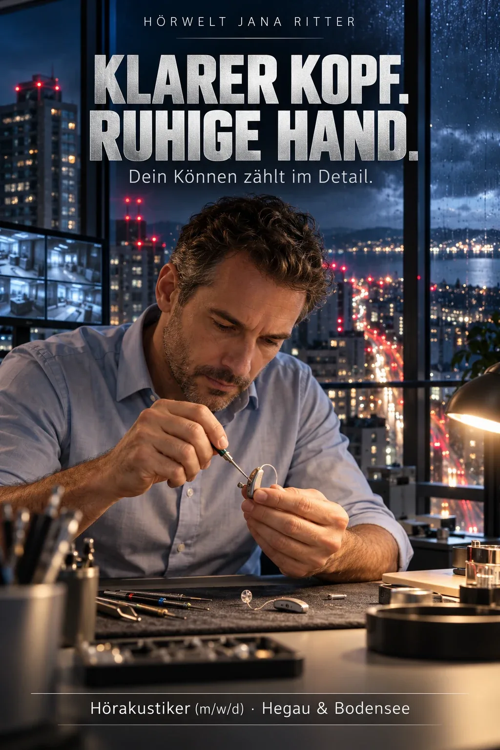 Motiv zur Recruiting-Story: Klarer Kopf, ruhige Hand: Deine Stirb-langsam-Story als Hörakustiker (m/w/d) am Bodensee