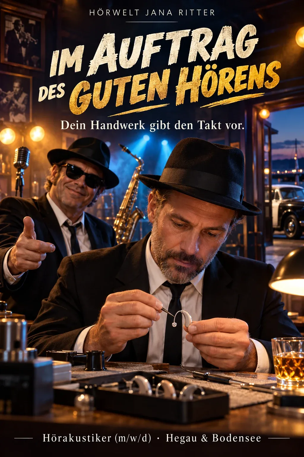 Motiv zur Recruiting-Story: Im Auftrag des guten Hörens: Deine Blues-Brothers-Story als Hörakustiker (m/w/d) im Hegau