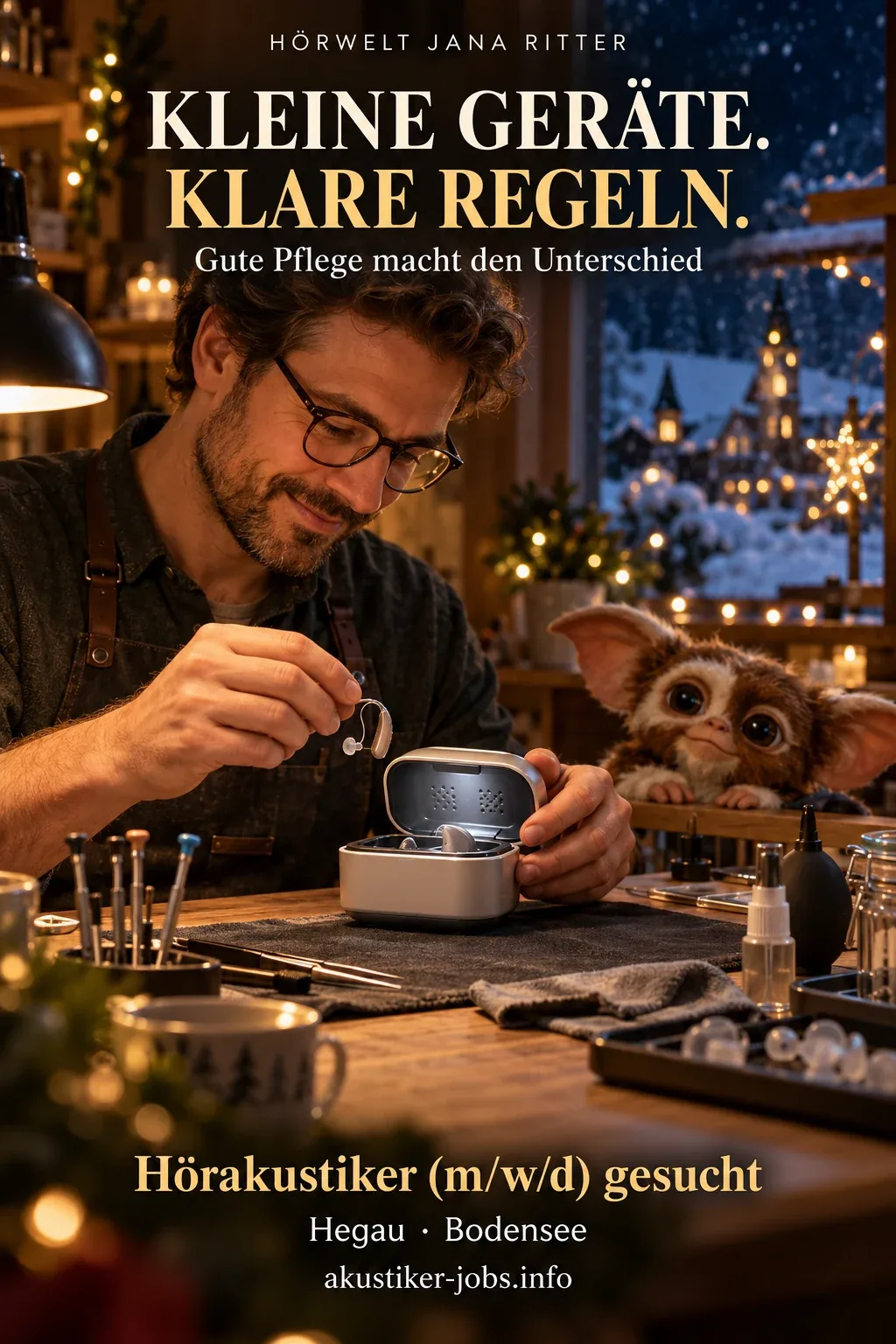 Motiv zur Recruiting-Story: Kleine Geräte, klare Regeln: Deine Gremlins-Story als Hörakustiker (m/w/d) am Bodensee
